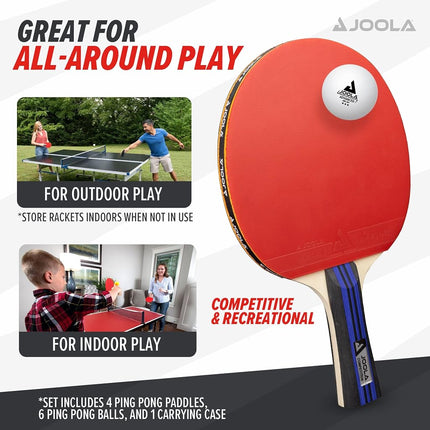 JOOLA Ping Pong Paddle Set with Balls & Carrying Case - Set of 4 or 2 Table Tennis Paddles - Advanced Ping Pong Rackets & Portable Table Tennis Accessories for 2-4 Players