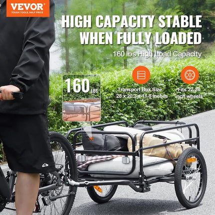 VEVOR Bike Cargo Trailer, 72.5 kg Load, Heavy-Duty Bicycle Wagon Cart, Foldable Compact Storage & Quick Release with Universal Hitch, 406.4 mm Wheels, Safe Reflectors, Fits 558.8-711.2 mm Bike Wheels