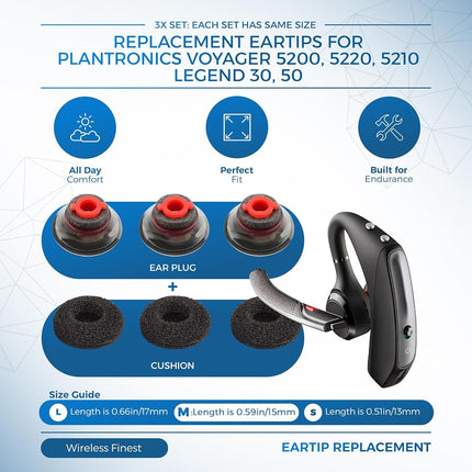 3 Almohadillas de Repuesto Ultra Cómodas para Auriculares, Puntas de Silicona, Kits de Almohadillas de Espuma, Cojín para Auriculares Bluetooth Plantronics Voyager 5200 5220 5210 (Mediana M)