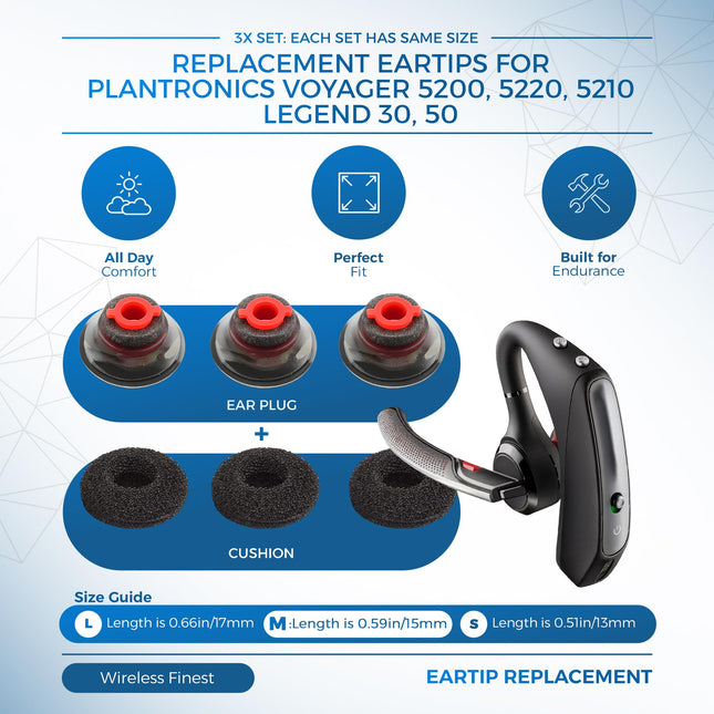 3X Embouts d'oreille de rechange ultra confort Kits d'embouts d'écouteurs Coussin en mousse pour casque Bluetooth Plantronics Voyager 5200 5220 5210 Series (Taille M)