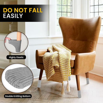 48 Pcs Grey Premium Chair Leg Socks Protectors for Hardwood Floors - Do not Easily Fall Off - Very Easy to Put on - Fits All Leg Shapes - High Elastic Bar Stool Leg Covers - Furniture Pads