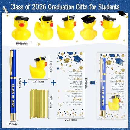 Sayglossy 30 Sets Graduation Gifts Bulk Class of 2025 Gel Ink Pen Mini Card Cap Yellow Resin Duck Graduation Party Decorations Favors for Student(Bule)
