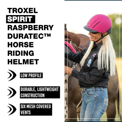 Troxel Spirit Full Coverage Horse Riding Helmet, Low-Profile Adjustable Design, Safety Horseback Riding Gear, Small (6-1/2 - 6-7/8), Raspberry Duratec