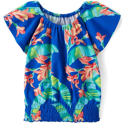 The Children's Place Girls' Smocked Short Sleeve Tops, Renew Blue, Large