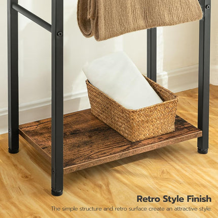 HOOBRO Freestanding Towel Rack, 2 Tier Blanket Ladder Holder for Bathroom, 42 x 24 x 80 cm, Blanket Rack, Industrial Drying and Display Rack with Shelf, Metal, Rustic Brown and Black BF02LB01