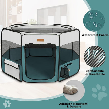 Akinerri Pet Playpen Portable Foldable Playpen for Dog/Cat/Puppy Exercise Kennel Dogs Cats Indoor/Outdoor Removable Mesh Shade Cover (Black, Medium)