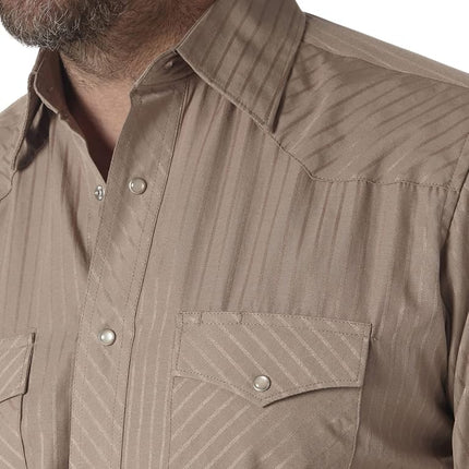 Wrangler Men's Sport Western Two Pocket Long Sleeve Snap Shirt, Dark Tan, Large Tall