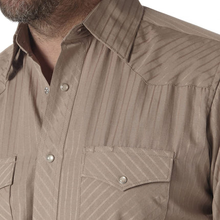 Wrangler Men's Sport Western Two Pocket Long Sleeve Snap Shirt, Dark Tan, Large Tall