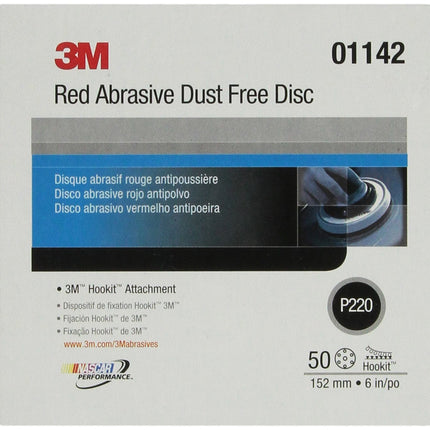 3M 01142 Hookit Red 6" P220 Grit Dust-Free Abrasiv