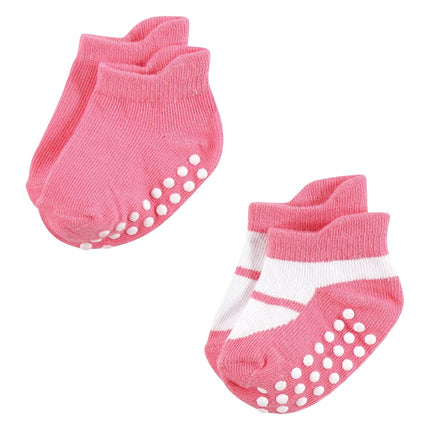 Hudson Baby Unisex Baby Non-Skid No-Show Socks, Pink Black, 4-6 Toddler