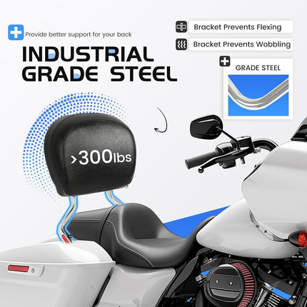 ECOTRIC Detachable Backrest Quick Release 2-up Compatible with 09-24 Harley