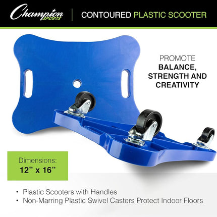 Champion Sports - CHSPGH1216 Plastic Scooter Board with Contoured Handles, Blue, 12" x 16"