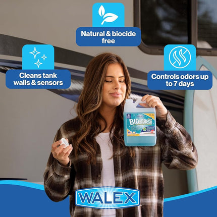 Walex Bio-Fresh Liquid Portable Toilet, Marine, Camper & RV Black Water Holding Tank Deodorizer for Rapid Breakdown of Waste & Toilet Paper to Prevent Clogs, Septic Tank Safe, Ocean Mist, 1gal