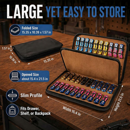 QEES 40-Slot Brown Pocket Knife Display Case Folding Tactical EDC Organizer