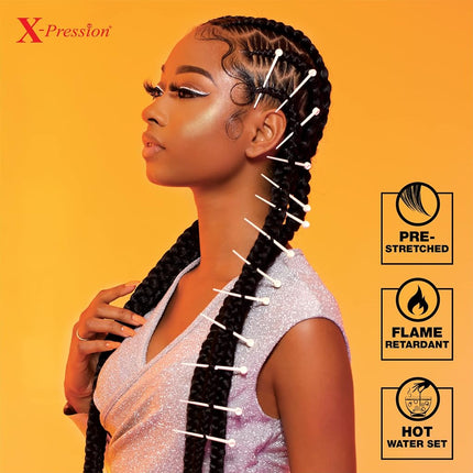 Cheveux tressés pré-étirés Sensationnel X-pression - tresse 3x 58 pouces tout kanekalon ignifuge synthétique pour tresses africaines et torsades (1 paquet, SM1B/30)