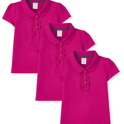 Gymboree Girls and Toddler Short Sleeve Ruffle Polo Shirt, Magenta 3-Pack, 8
