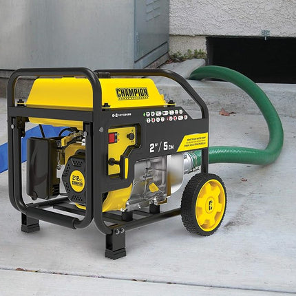 Champion Power Equipment - Portable Trash Water Pump with Hose Kit (5cm Inlet) - 598L per Minute, 11.5L Petrol 212CC Engine, with Wheel Kit & Foldable Handle for Clean or Dirty Water, Pools & Floods