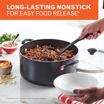 Farberware Cookware Nonstick Stockpot with Lid, 10.5 Quart-Black