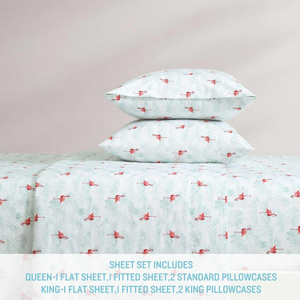 Tommy Bahama - Queen Sheet Set, Cotton Percale Bedding Set, Super Soft and Cozy Home Decor, Oeko-Tex Certified (Flamingo Santa Red, Queen)