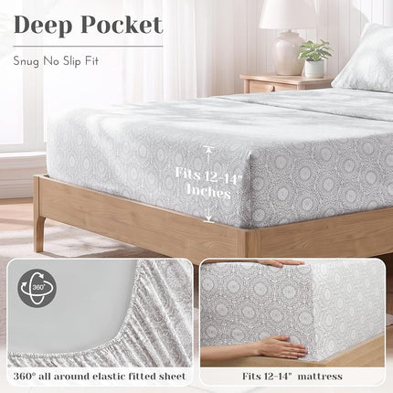 Comfort Spaces 100% Cotton Sheets Twin Size, Breathable, Naturally Cool Cotton Sheets, Cotton Bed Sheets with 12" Elastic Pocket Fits up to 14" Mattress, All Seasons Sheet Set, Bow Black/Taupe 3 Piece