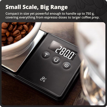 Báscula digital de bolsillo Greater Goods - Resolución de 750 x 0.1 gramos, báscula de laboratorio y para café espresso