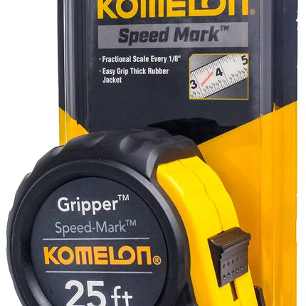 Komelon SM5425 Speed Mark Gripper Acrylic Coated Steel Blade Measuring Tape, 1-Inch X 25Ft, White