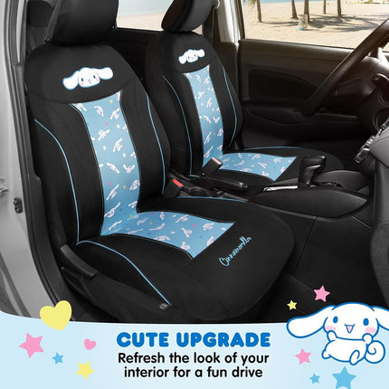 Hello Kitty Cinnamoroll Car Seat Covers - Adorable Light Blue Front Seat Covers with 4PC Carpet Car Floor Mats - Universal Fit for Cars, SUVs & Trucks - Super Cute Cinnamoroll Print & Pattern Accents