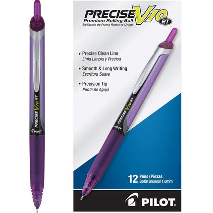 Pilot, Precise V10 RT Refillable & Retractable Rolling Ball Pens, Bold Point 1 mm, Green, Pack of 12