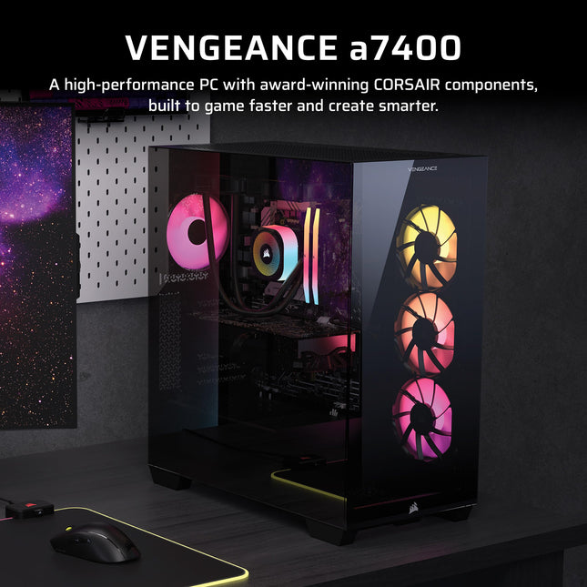 PC para juegos Corsair Vengeance a7400 – CPU AMD Ryzen 7 7800X3D con refrigeración líquida – GPU NVIDIA GeForce RTX 5080 – Memoria DDR5 Vengeance RGB de 32GB – SSD M.2 de 2TB – Negro