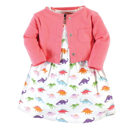 Hudson Baby Baby Girls' Cotton Dress and Cardigan Set, Girl Dinosaurs, 18-24 Months