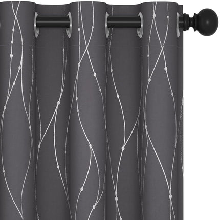 Deconovo Cortinas Opacas para Dormitorio, 72 Pulgadas de Largo - Cortinas para Oscurecer la Habitación, Cortinas con Ojales para Ventana, Diseño de Ondas y Puntos (38 Ancho X 72 Largo, Negro, Juego de 2)
