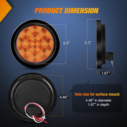 Nilight 4Inch Round Trailer Tail Light with flush Mount Grommets Plugs w/Mounting Brackets 2PCS Amber Waterproof Turn Signals Trailer Lights for RV Truck Trailer