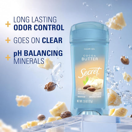 Secret Fresh Clear Gel Antiperspirant and Deodorant for Women, Cocoa Butter Scent, 2.6oz 73g