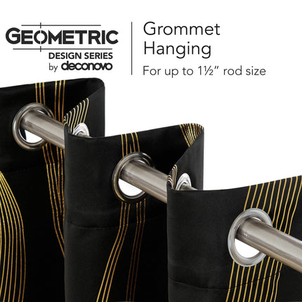 Deconovo Foil Golden Printed Wave Striped Solid Blackout Curtains Room Darkening Noise Reduction Grommet Window Curtain for Bedroom 52x95 Inch Set of 2 Dark Grey