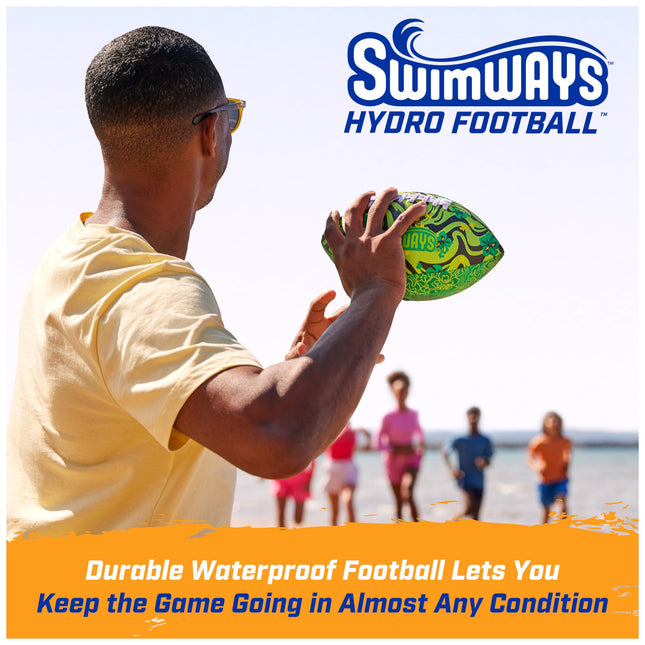SwimWays Hydro Waterproof Football, Outdoor Games for Adults and Kids, Swimming Pool Accessories and Party Games, 9.25 Inches, Orange