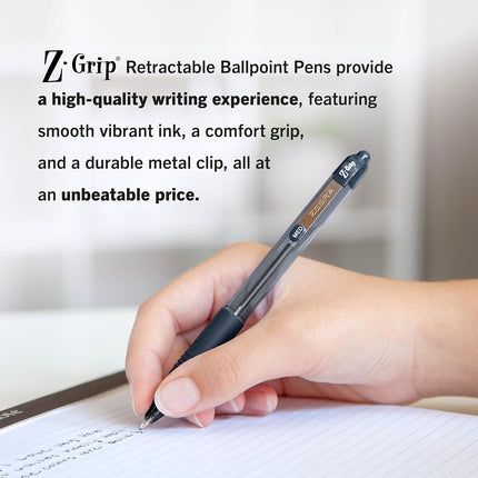 Z-Grip Retractable Ballpoint Pen 1.0mm 18/Pkg-Black