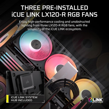 CORSAIR 3500X LX-R RGB iCUE LINK Panoramic Mid-Tower PC Case – 3x Pre-Installed LX120-R RGB Fans, Includes iCUE LINK System Hub, GPU Anti-Sag Arm, Fits up to 10x 120mm Fans – Black