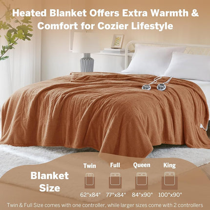 Manta térmica Serta, manta eléctrica de tamaño king, manta calefactora suave, cálida y afelpada king para oficina, sofá, temporizador de apagado automático de 1 a 12 horas, 10 niveles de ajuste de calor, con certificación ETL, King 100" x 90" óxido