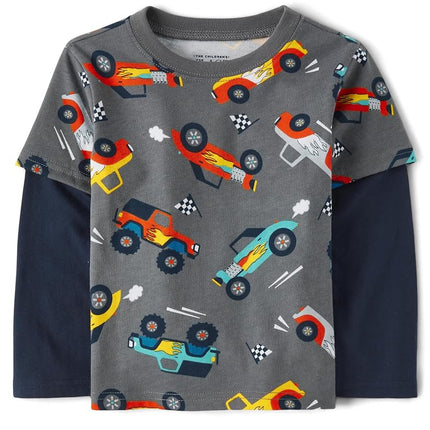 The Children's Place Toddler Long Sleeve Layered Baby Kids T-Shirt, Black Ice, 6-9 Months