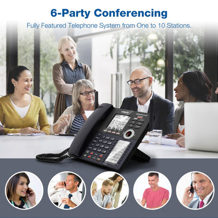 Consola principal VTech AM18447 Sistema telefónico para pequeñas empresas de 4 líneas - Ampliable a 10 estaciones, Contestador automático digital, Operadora automática, Intercomunicador y Música personalizada en espera, Negro