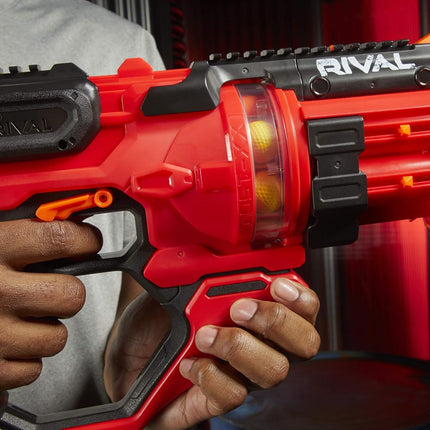 NERF Rival Roundhouse XX-1500 Red Blaster - Clear Rotating Chamber Loads Rounds into Barrel - 5 Integrated Magazines, 15 Rival Rounds