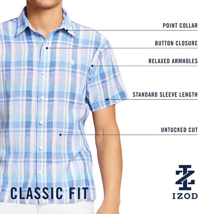 Camisa de manga corta con botones de lino IZOD para hombre, color Bosque Profundo, Talla S