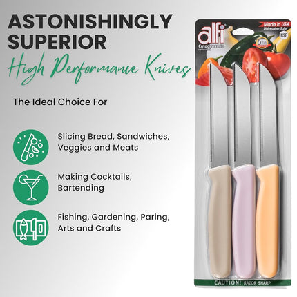 Alfi All-Purpose Knives Aerospace Precision Pointed Tip - Home And Kitchen Supplies - Serrated Steak Knives Set | Made in USA (Classic Black)