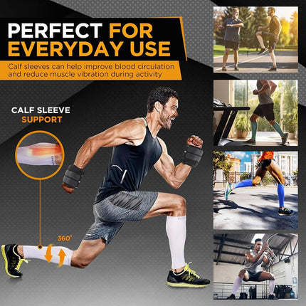 Doc Miller Calf Compression Sleeves for Men & Women, Footless Leg Compression Socks Support for Runners, 15–20mmHg Graduated, Shin Splints, Varicose Veins, Pain Relief & Swelling (1 Pair)