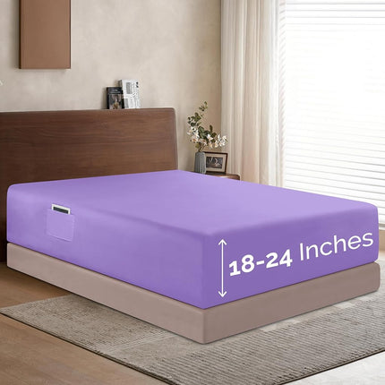 Elegant Comfort 1500 Premium Hotel Quality 18-24 Inches Deep - Extra Deep Pocket Single Fitted Sheet for High Mattress, Luxury and Softest, Smart Pocket - Wrinkle Free, Full, Lilac