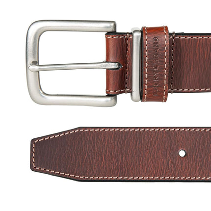 Lucky Brand Men's Stitched Leather Belt | Classic | Casual | Dress | Everyday | Western | Genuine Leather | Metal Buckle, Leather Keeper - Tan, 38