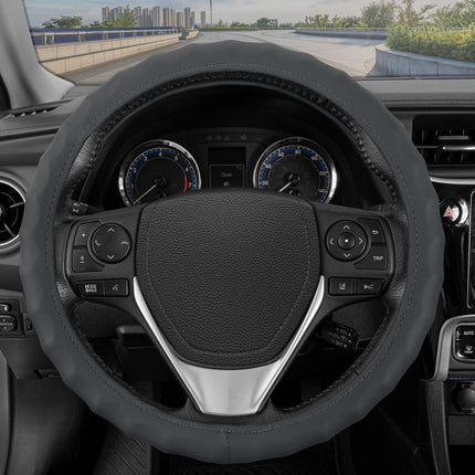 BDK Genuine Gray Leather Steering Wheel Cover for 