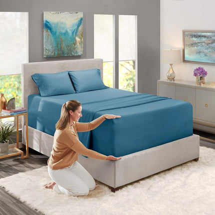 Nestl Full Size,4 Piece Sheet Set,Extra Deep Pocket (18-24 inches/45-61cm), Microfiber, Cooling, Hotel yx, Soft, Breathable, Wrinkle Resistant, Easy To Care, Blue Heaven