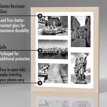 Americanflat 6x4 Collage Photo Frame with Shatter-Resistant Glass - Signature Collection - Fits Five 4x6 Photos or Use as One 11x14 Picture Frame for Wall Display - Light Wood