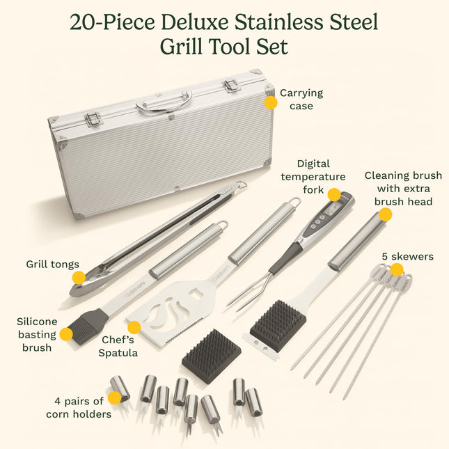 Cuisinart CGS-5020 Ensemble de luxe pour barbecue, argent, 20 pièces